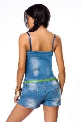 Strapless denim korte jumpsuit